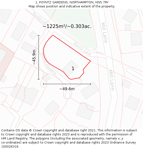 1, POYNTZ GARDENS, NORTHAMPTON, NN5 7RY: Plot and title map