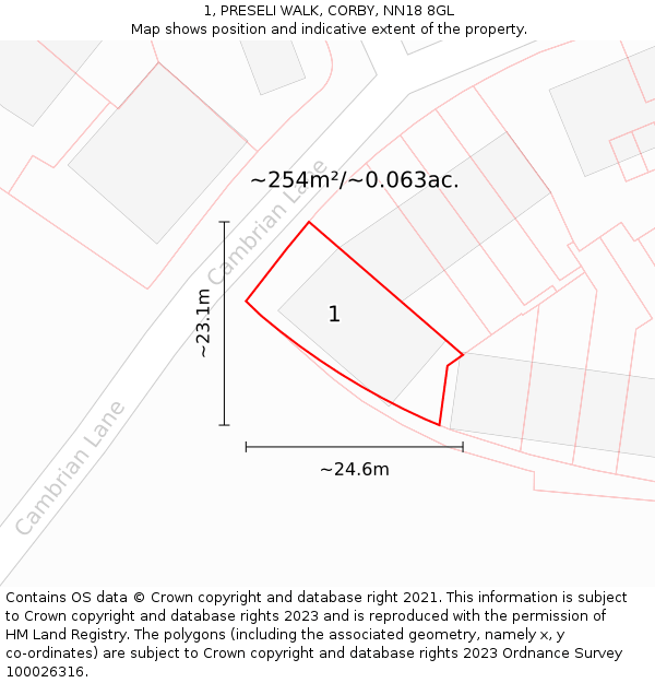 1, PRESELI WALK, CORBY, NN18 8GL: Plot and title map