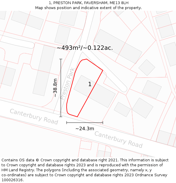 1, PRESTON PARK, FAVERSHAM, ME13 8LH: Plot and title map