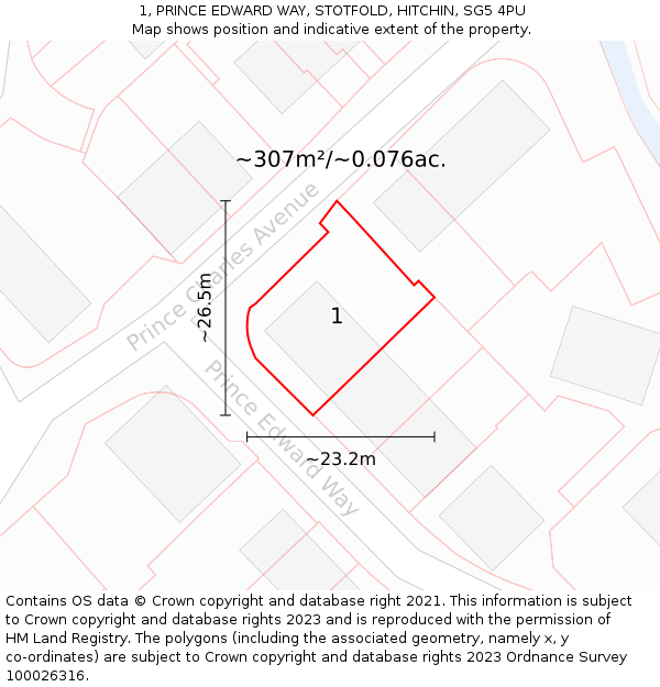 1, PRINCE EDWARD WAY, STOTFOLD, HITCHIN, SG5 4PU: Plot and title map