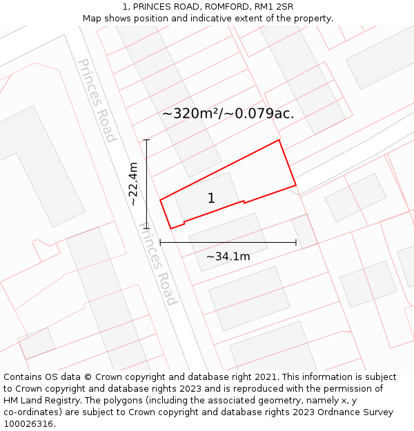 1, PRINCES ROAD, ROMFORD, RM1 2SR: Plot and title map