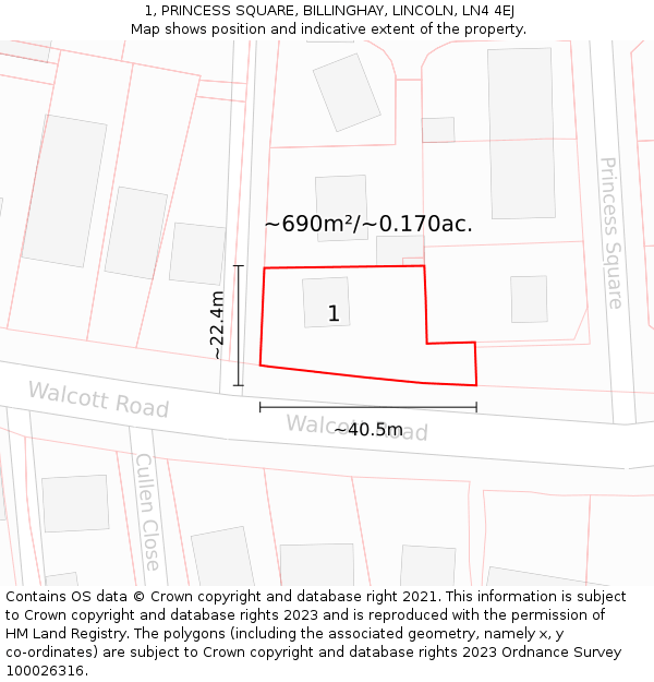 1, PRINCESS SQUARE, BILLINGHAY, LINCOLN, LN4 4EJ: Plot and title map