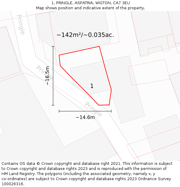 1, PRINGLE, ASPATRIA, WIGTON, CA7 3EU: Plot and title map