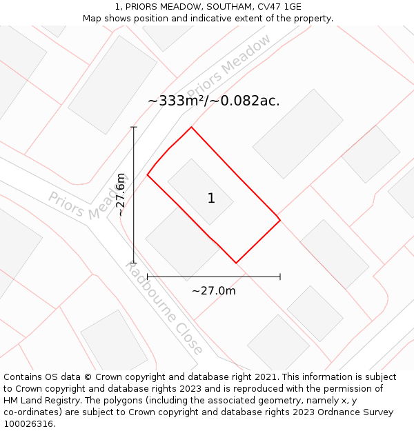 1, PRIORS MEADOW, SOUTHAM, CV47 1GE: Plot and title map