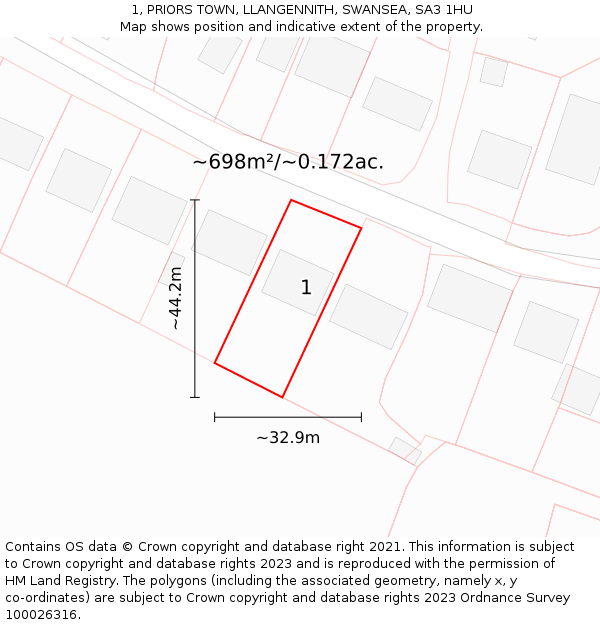 1, PRIORS TOWN, LLANGENNITH, SWANSEA, SA3 1HU: Plot and title map