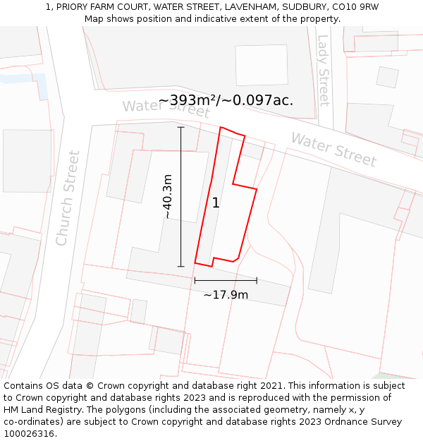 1, PRIORY FARM COURT, WATER STREET, LAVENHAM, SUDBURY, CO10 9RW: Plot and title map