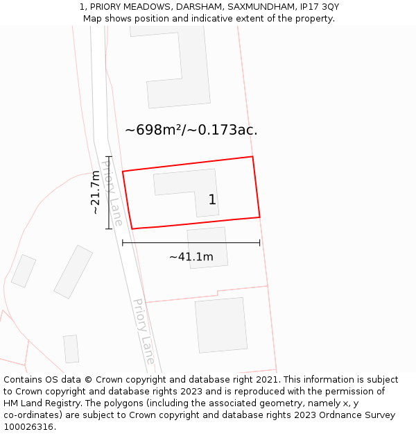 1, PRIORY MEADOWS, DARSHAM, SAXMUNDHAM, IP17 3QY: Plot and title map