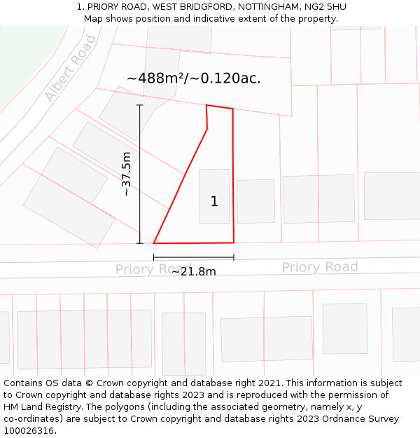 1, PRIORY ROAD, WEST BRIDGFORD, NOTTINGHAM, NG2 5HU: Plot and title map