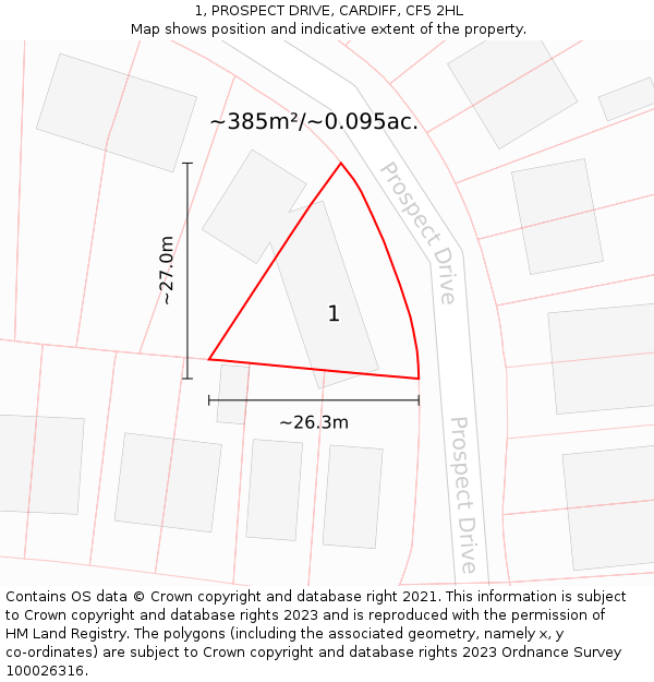 1, PROSPECT DRIVE, CARDIFF, CF5 2HL: Plot and title map