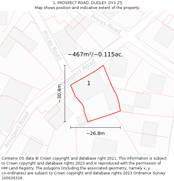 1, PROSPECT ROAD, DUDLEY, DY3 2TJ: Plot and title map