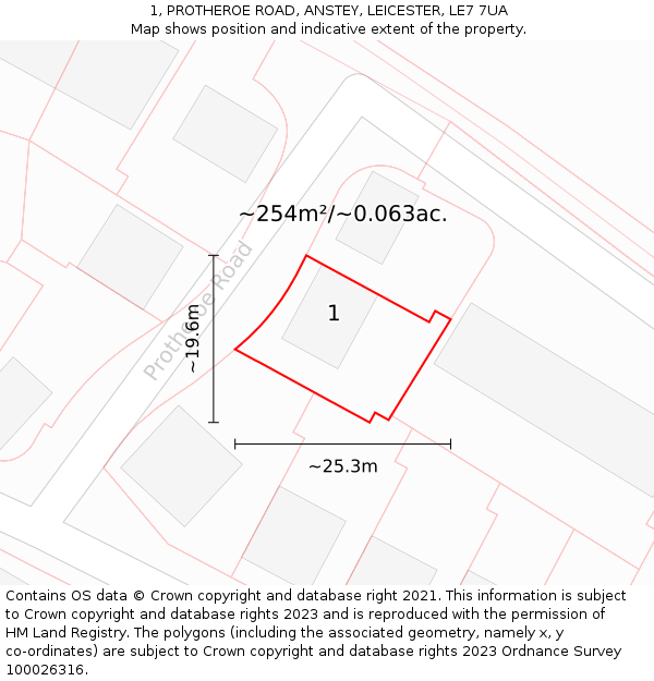 1, PROTHEROE ROAD, ANSTEY, LEICESTER, LE7 7UA: Plot and title map