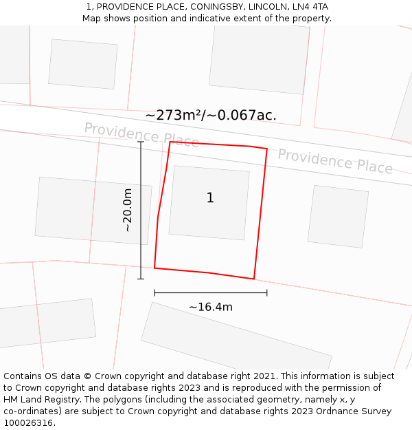 1, PROVIDENCE PLACE, CONINGSBY, LINCOLN, LN4 4TA: Plot and title map