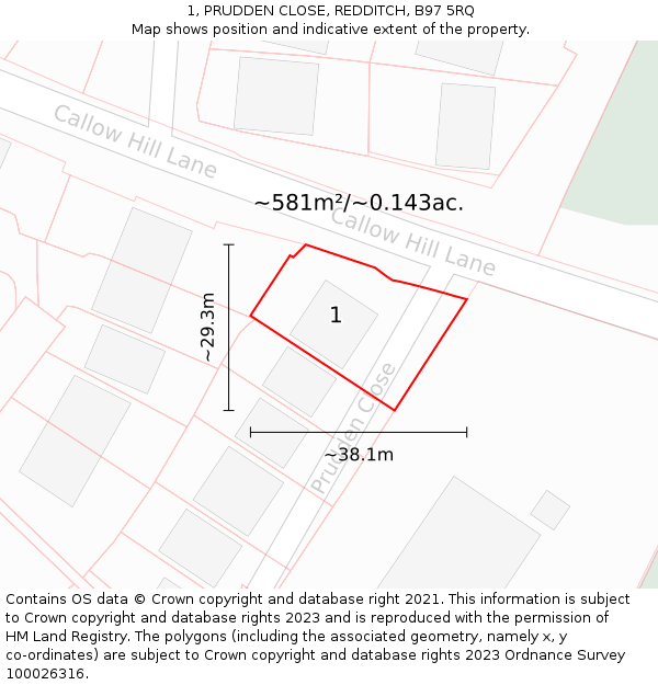 1, PRUDDEN CLOSE, REDDITCH, B97 5RQ: Plot and title map