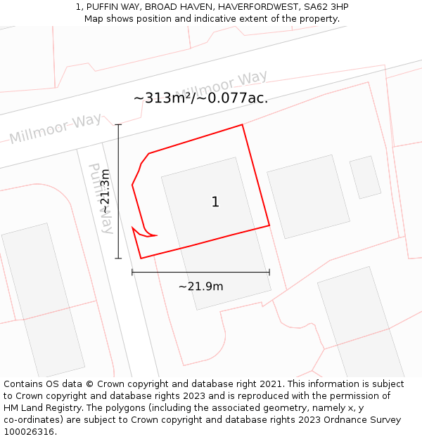 1, PUFFIN WAY, BROAD HAVEN, HAVERFORDWEST, SA62 3HP: Plot and title map