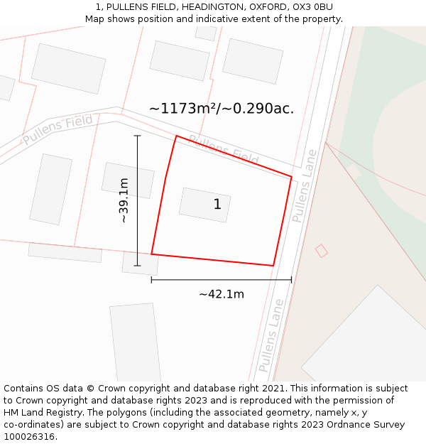 1, PULLENS FIELD, HEADINGTON, OXFORD, OX3 0BU: Plot and title map