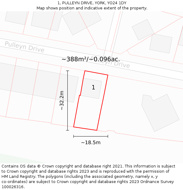 1, PULLEYN DRIVE, YORK, YO24 1DY: Plot and title map