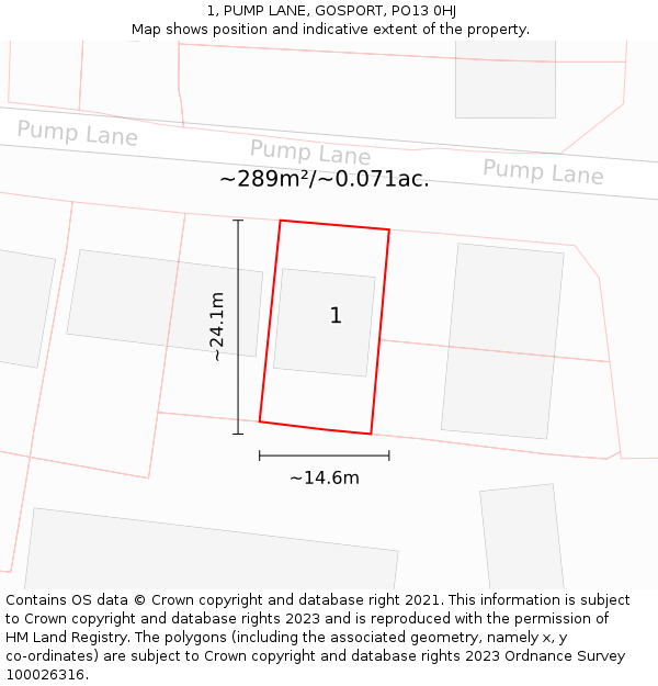 1, PUMP LANE, GOSPORT, PO13 0HJ: Plot and title map