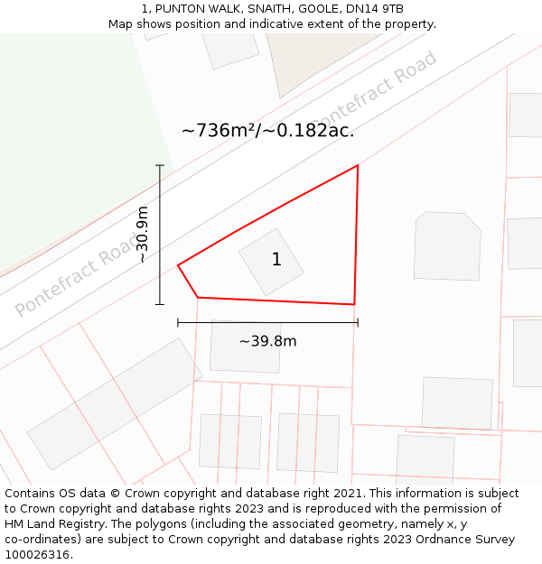 1, PUNTON WALK, SNAITH, GOOLE, DN14 9TB: Plot and title map