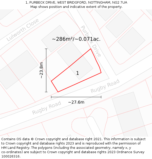 1, PURBECK DRIVE, WEST BRIDGFORD, NOTTINGHAM, NG2 7UA: Plot and title map