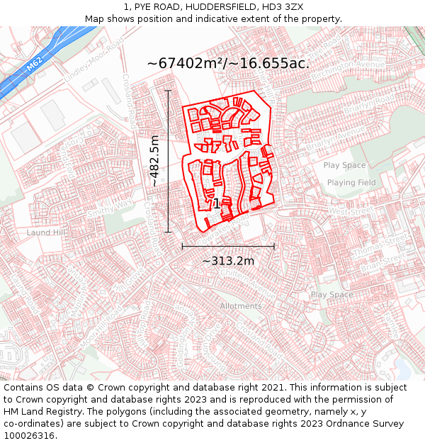 1, PYE ROAD, HUDDERSFIELD, HD3 3ZX: Plot and title map