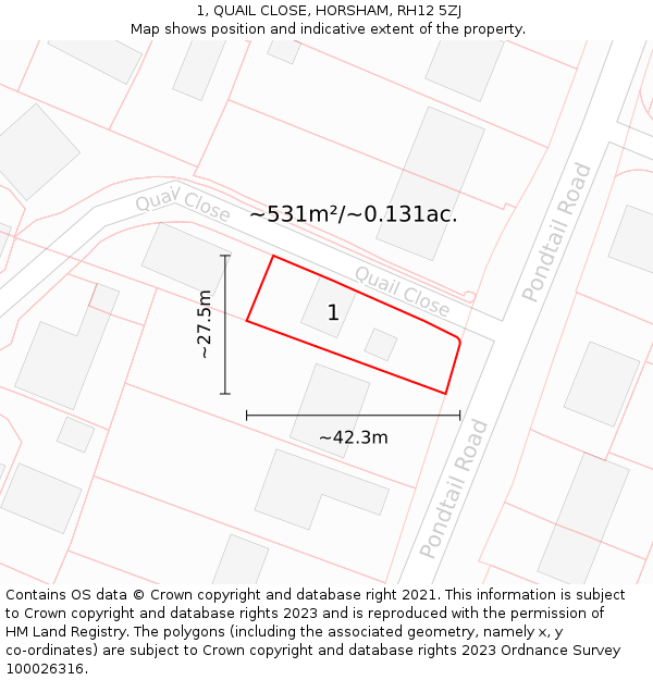 1, QUAIL CLOSE, HORSHAM, RH12 5ZJ: Plot and title map