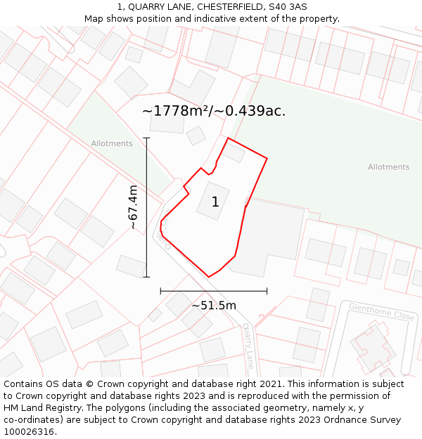 1, QUARRY LANE, CHESTERFIELD, S40 3AS: Plot and title map