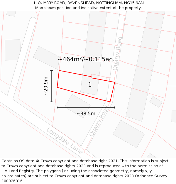 1, QUARRY ROAD, RAVENSHEAD, NOTTINGHAM, NG15 9AN: Plot and title map