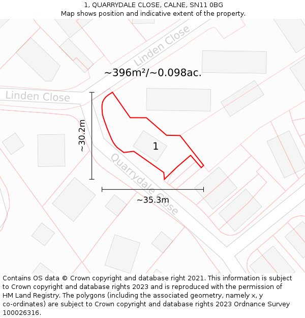 1, QUARRYDALE CLOSE, CALNE, SN11 0BG: Plot and title map