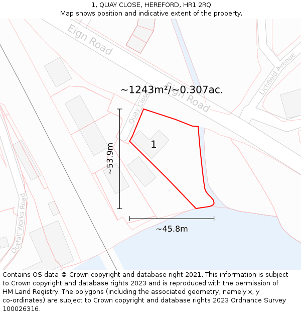 1, QUAY CLOSE, HEREFORD, HR1 2RQ: Plot and title map