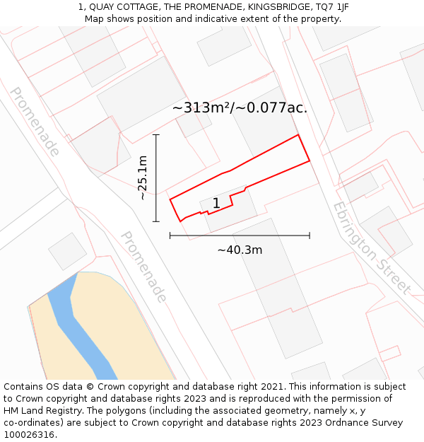 1, QUAY COTTAGE, THE PROMENADE, KINGSBRIDGE, TQ7 1JF: Plot and title map