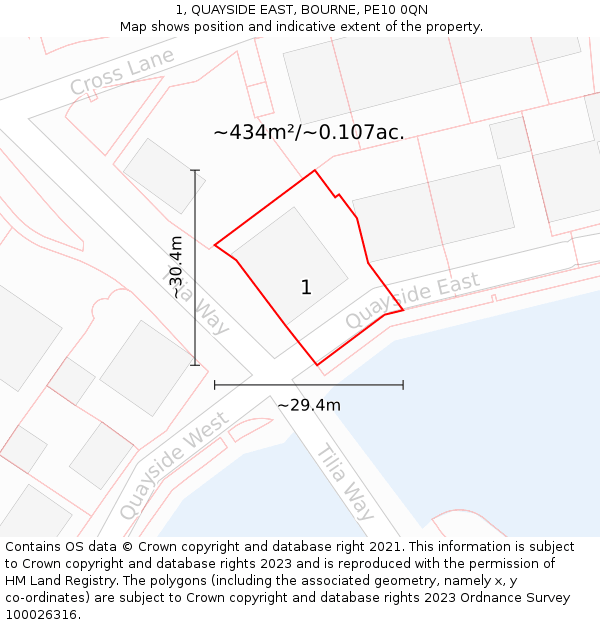 1, QUAYSIDE EAST, BOURNE, PE10 0QN: Plot and title map