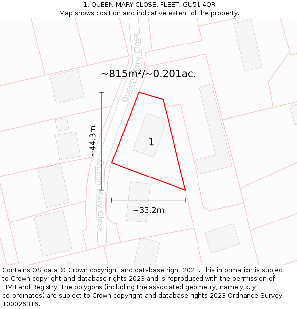 1, QUEEN MARY CLOSE, FLEET, GU51 4QR: Plot and title map