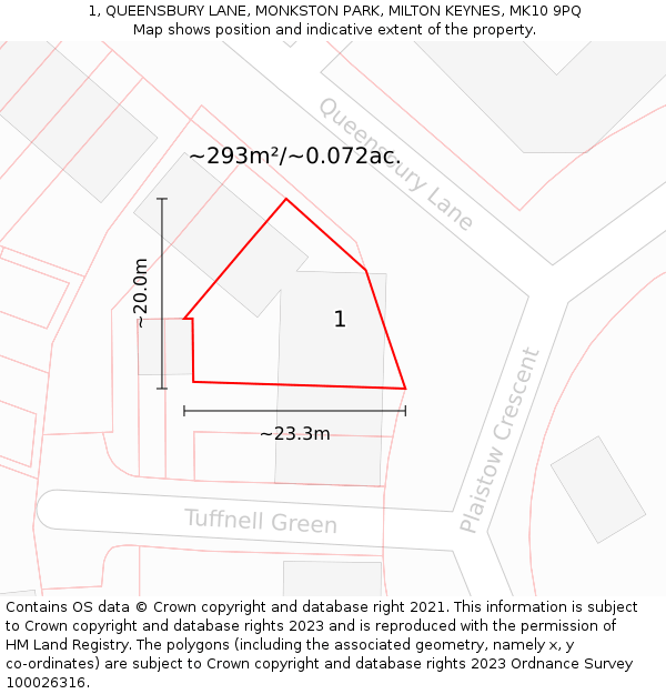 1, QUEENSBURY LANE, MONKSTON PARK, MILTON KEYNES, MK10 9PQ: Plot and title map