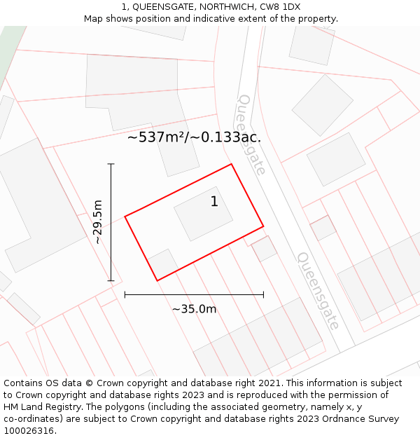 1, QUEENSGATE, NORTHWICH, CW8 1DX: Plot and title map