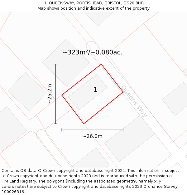 1, QUEENSWAY, PORTISHEAD, BRISTOL, BS20 8HR: Plot and title map