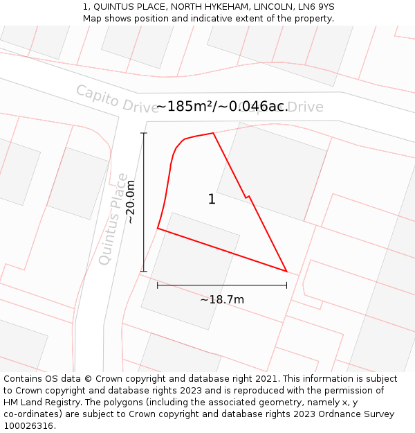 1, QUINTUS PLACE, NORTH HYKEHAM, LINCOLN, LN6 9YS: Plot and title map