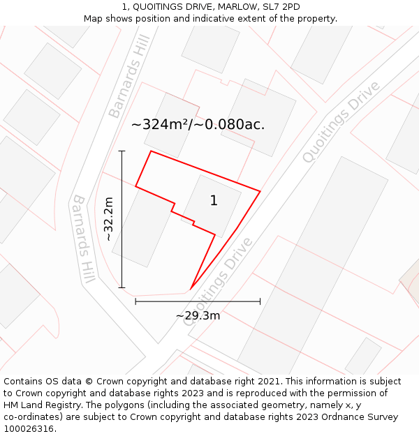 1, QUOITINGS DRIVE, MARLOW, SL7 2PD: Plot and title map