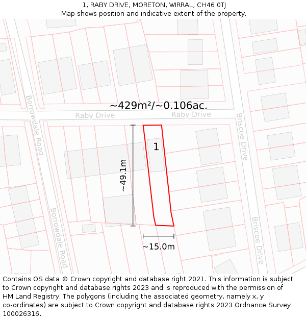 1, RABY DRIVE, MORETON, WIRRAL, CH46 0TJ: Plot and title map