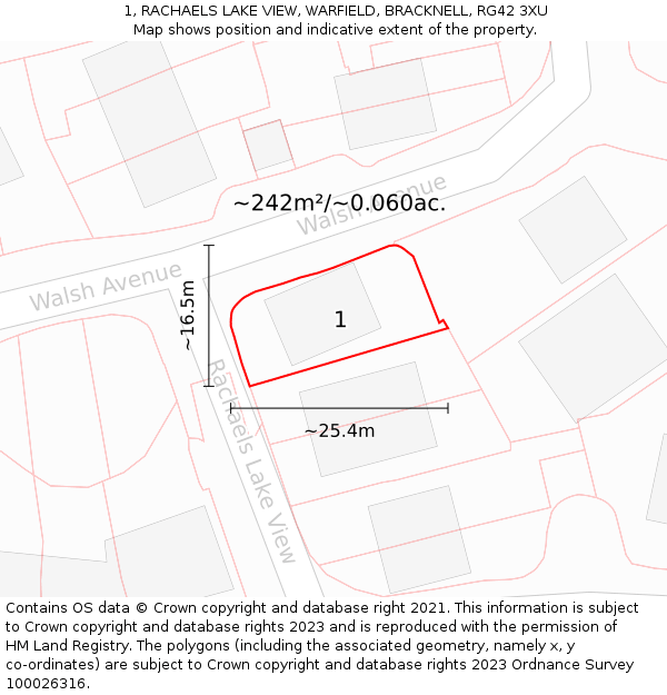 1, RACHAELS LAKE VIEW, WARFIELD, BRACKNELL, RG42 3XU: Plot and title map