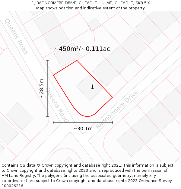 1, RADNORMERE DRIVE, CHEADLE HULME, CHEADLE, SK8 5JX: Plot and title map