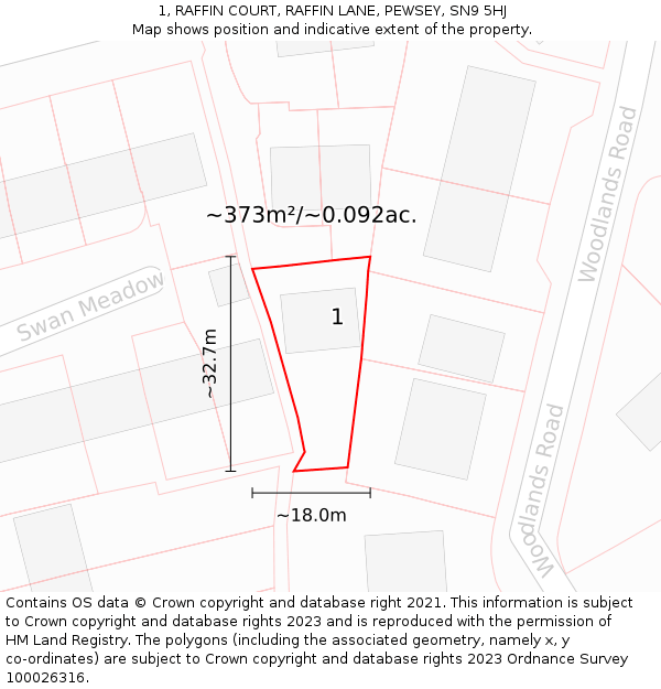 1, RAFFIN COURT, RAFFIN LANE, PEWSEY, SN9 5HJ: Plot and title map