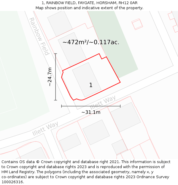 1, RAINBOW FIELD, FAYGATE, HORSHAM, RH12 0AR: Plot and title map