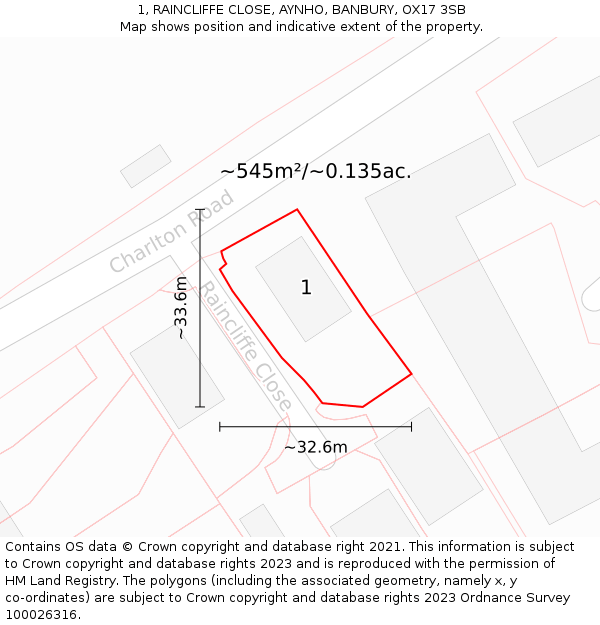 1, RAINCLIFFE CLOSE, AYNHO, BANBURY, OX17 3SB: Plot and title map