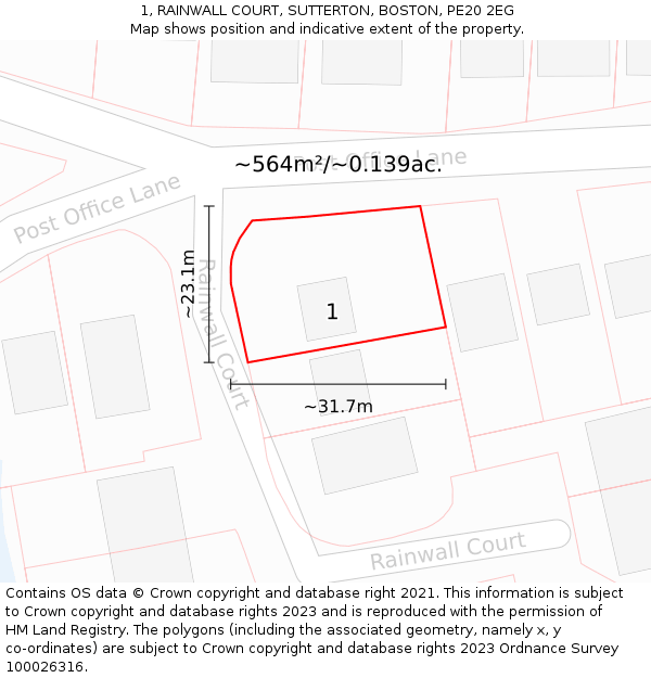 1, RAINWALL COURT, SUTTERTON, BOSTON, PE20 2EG: Plot and title map