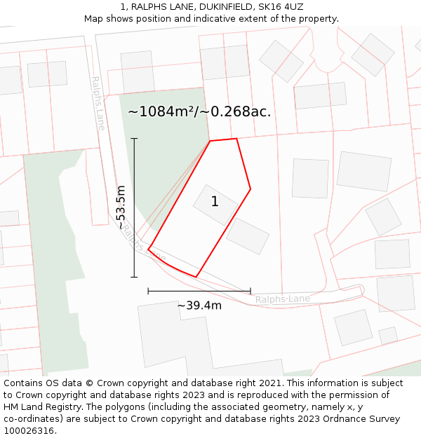 1, RALPHS LANE, DUKINFIELD, SK16 4UZ: Plot and title map