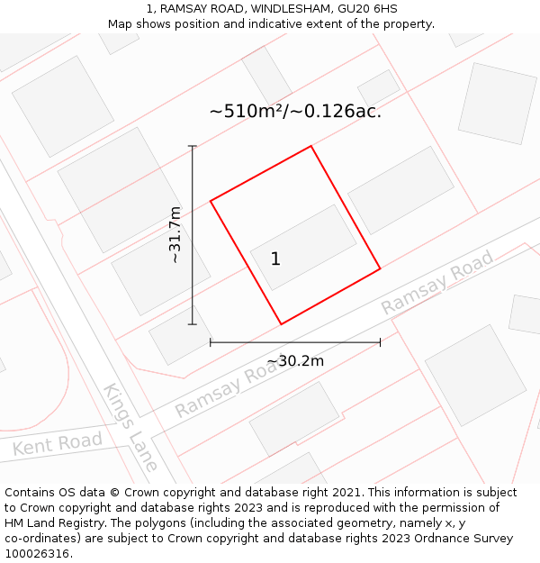 1, RAMSAY ROAD, WINDLESHAM, GU20 6HS: Plot and title map