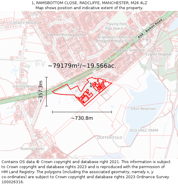 1, RAMSBOTTOM CLOSE, RADCLIFFE, MANCHESTER, M26 4LZ: Plot and title map