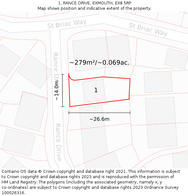 1, RANCE DRIVE, EXMOUTH, EX8 5RP: Plot and title map