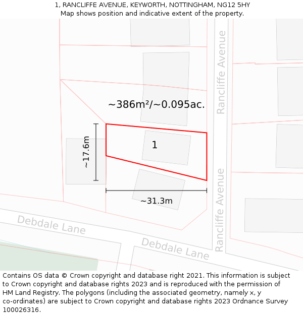 1, RANCLIFFE AVENUE, KEYWORTH, NOTTINGHAM, NG12 5HY: Plot and title map