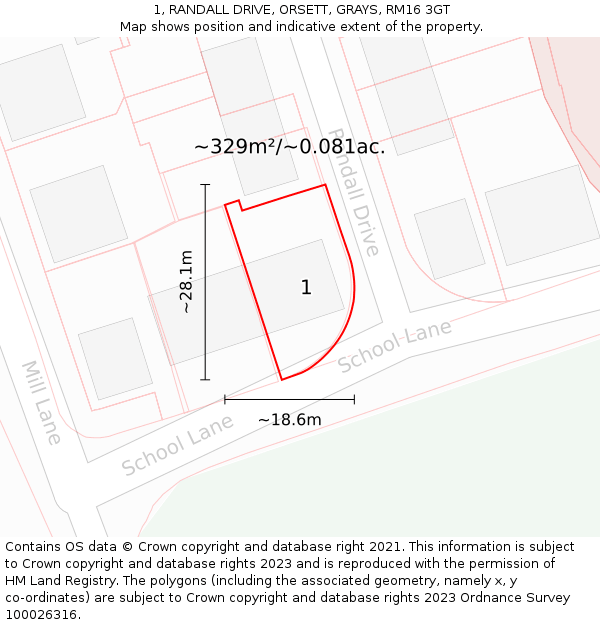 1, RANDALL DRIVE, ORSETT, GRAYS, RM16 3GT: Plot and title map